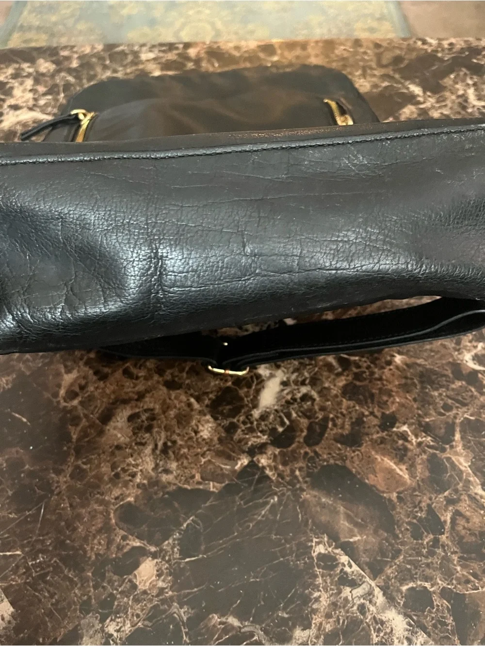margot Black Leather Backpack with Gold Zippers